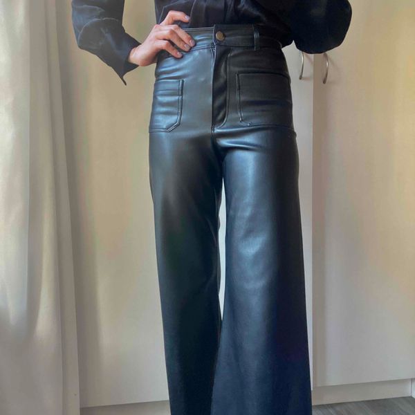 Zara Faux Leather Marine Wide Leg Pants | 6 (O33L4)