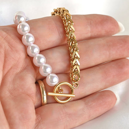 BEJ Mixed Franco and Pearl Toggle Bracelet