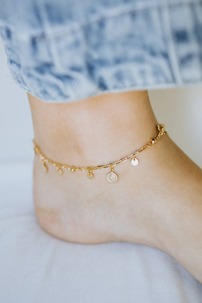 Sydney Rose Co: Gold Coin Charm Anklet - 18k Gold Filled (Bestseller)