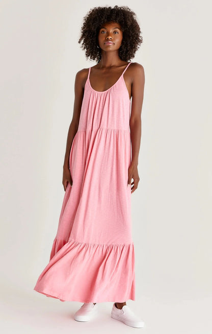 Z Supply Pink Lido Slub Tiered Maxi Dress | Sz XS (Oversized fit)