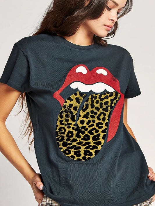 Daydreamer Rolling Stones Flocked Leopard Tongue Tour Tee | Sz XS - Would fit a Small (D103P3)