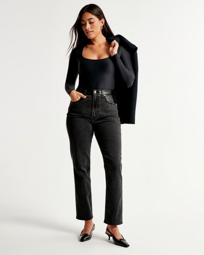 Abercrombie Mixed Fabric Ultra High Rise Ankle Straight Jean |  27 (O30L4)