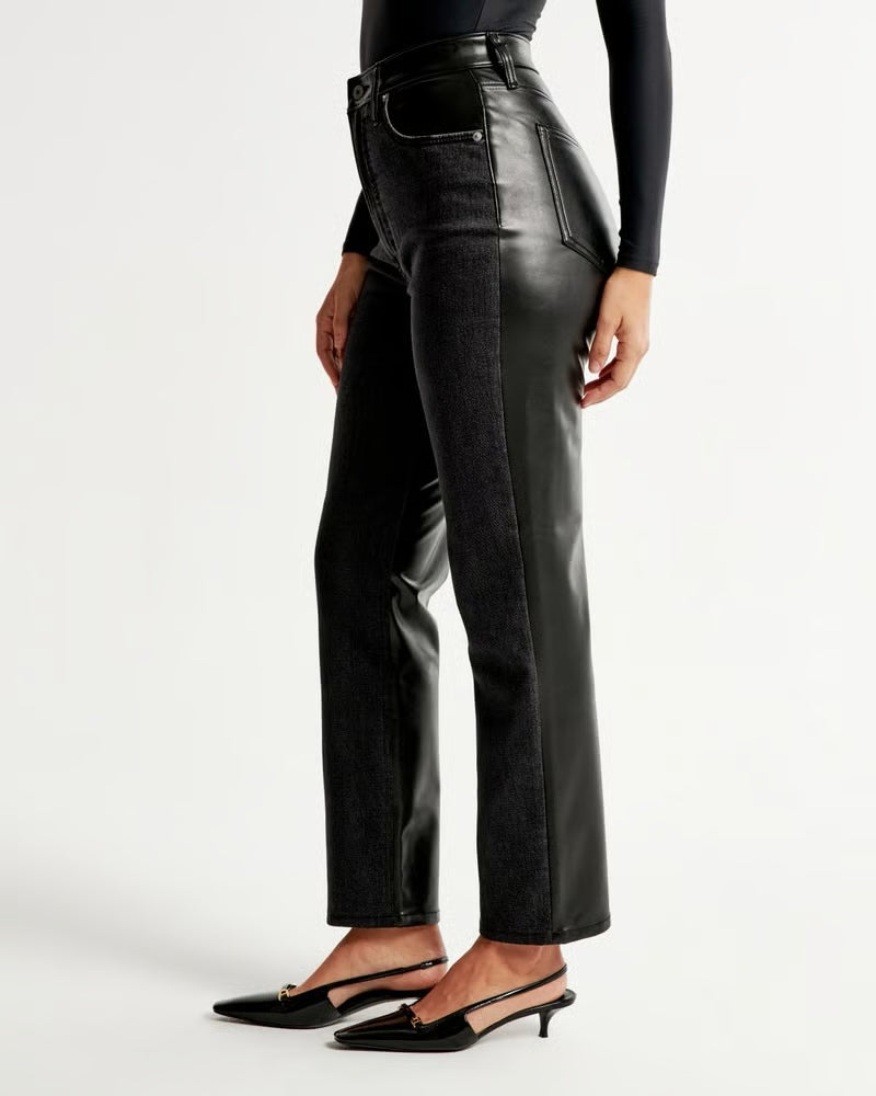 Abercrombie Mixed Fabric Ultra High Rise Ankle Straight Jean |  27 (O30L4)