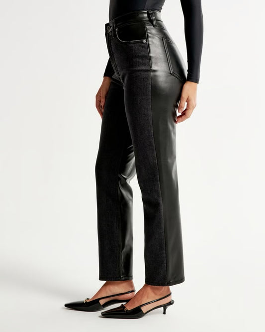 Abercrombie Mixed Fabric Ultra High Rise Ankle Straight Jean |  27 (O30L4)