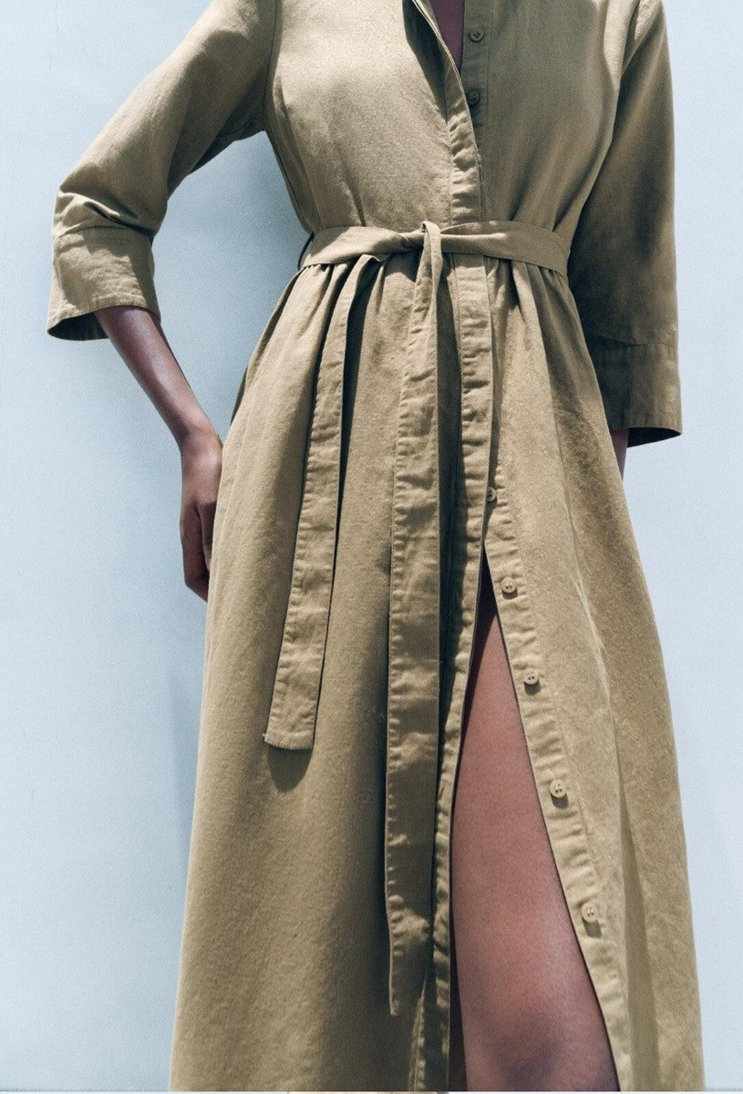 Zara Cotton Trench Button Up Dress | XS (oversized fit) (O36L4)