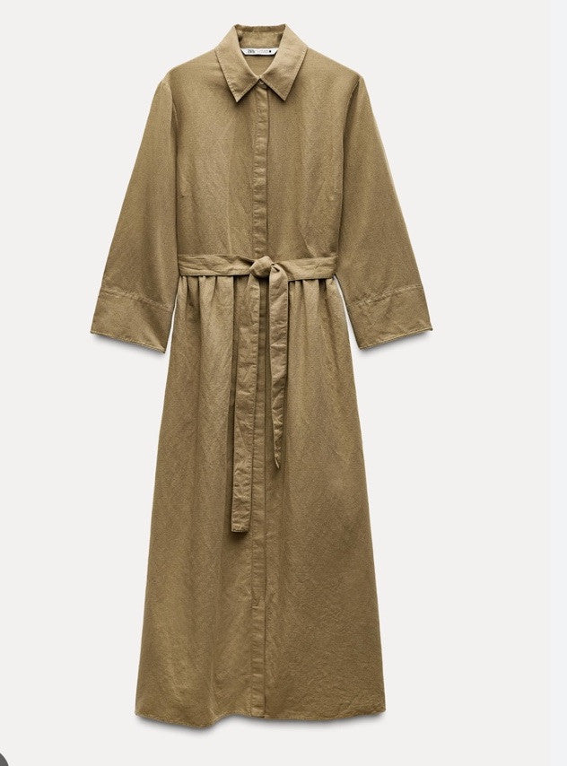 Zara Cotton Trench Button Up Dress | XS (oversized fit) (O36L4)